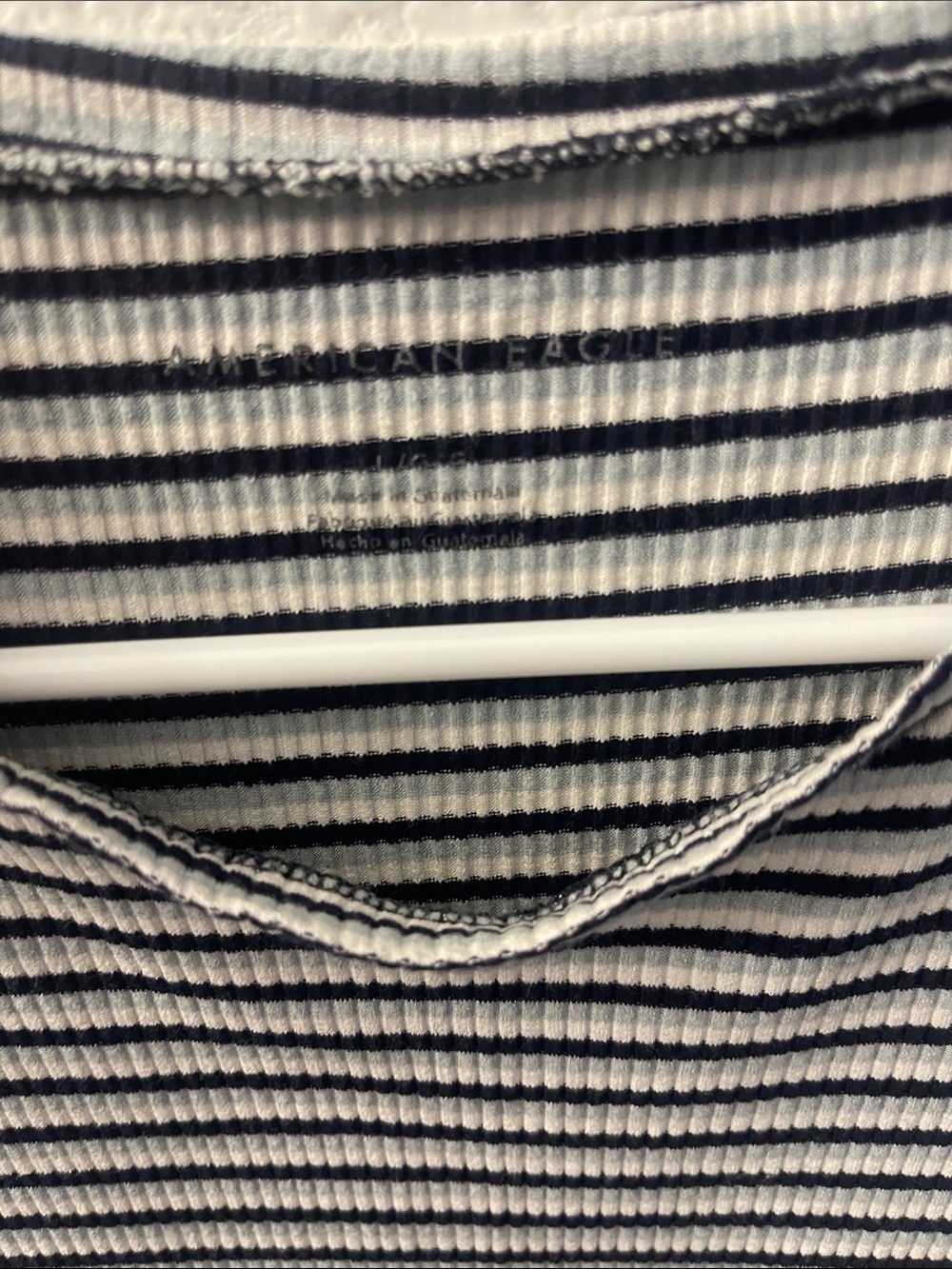 American Eagle Outfitters White and Navy Ribbed Stripe Top
